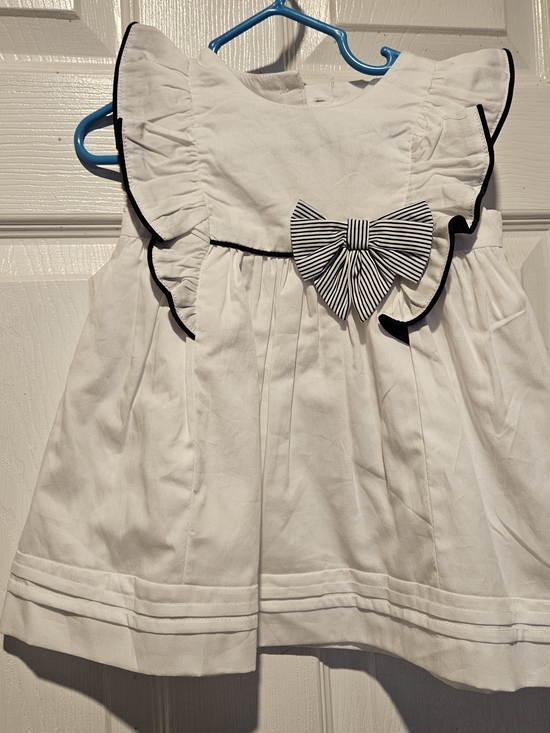 matalan Other - Matalan White Girls' Ruffle Dress with Navy Trim and Bow 6-9 Months